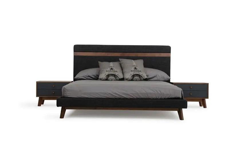 Vig Furniture - Nova Domus Dali Modern Grey Fabric & Walnut Bed - Vgmabr-31-Bed