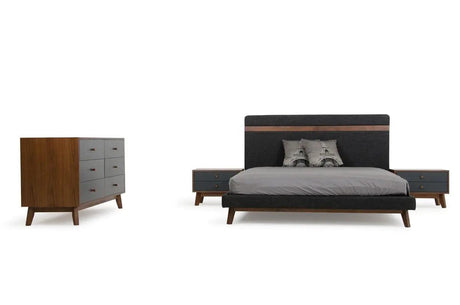 Vig Furniture - Nova Domus Dali Modern Grey Fabric & Walnut Bed - Vgmabr-31-Bed