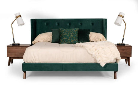 Vig Furniture - Nova Domus Durango Modern Green Fabric & Walnut Bed - Vgmabr-83