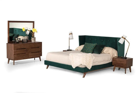 Vig Furniture - Nova Domus Durango Modern Green Fabric & Walnut Bed - Vgmabr-83