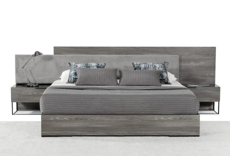 Vig Furniture - Nova Domus Enzo Italian Modern Grey Oak & Fabric Bed W- Nightstands - Vgacenzo-Bed