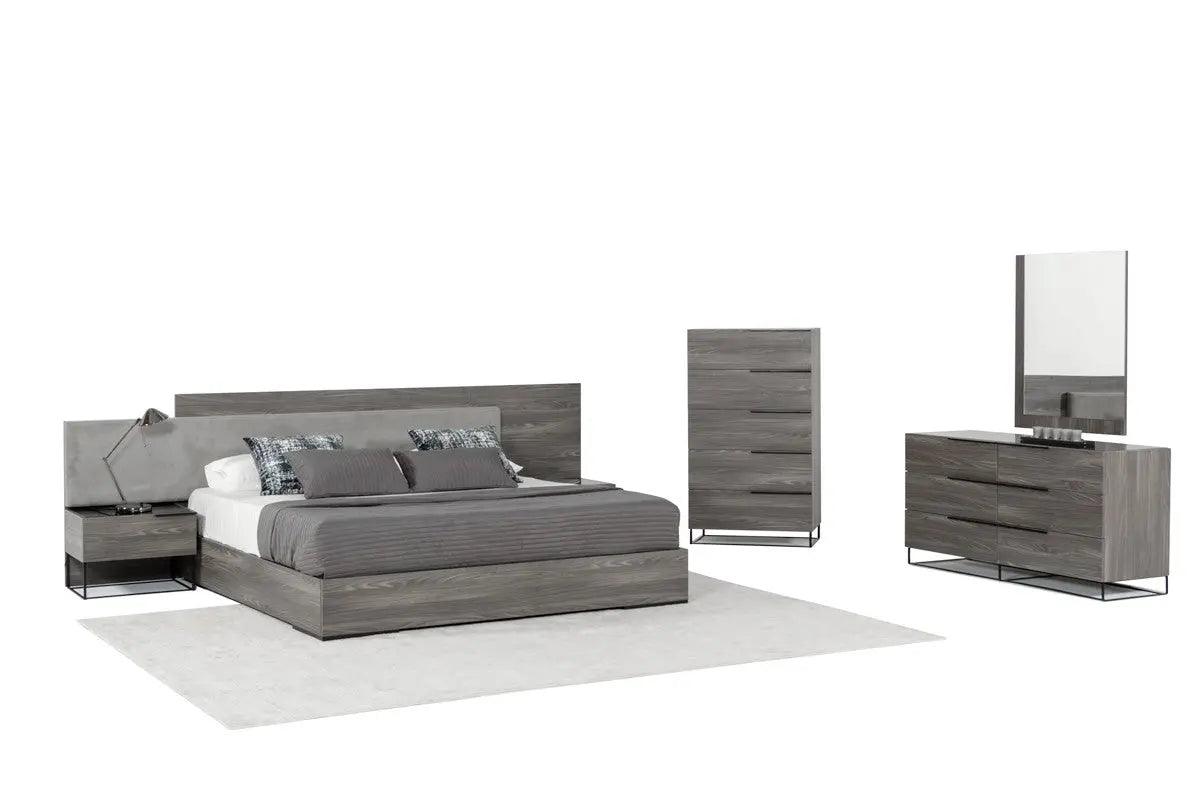 Vig Furniture - Nova Domus Enzo Italian Modern Grey Oak & Fabric Bed W- Nightstands - Vgacenzo-Bed