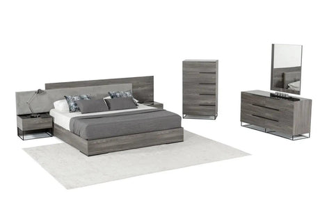 Vig Furniture - Nova Domus Enzo Italian Modern Grey Oak & Fabric Bed W- Nightstands - Vgacenzo-Bed