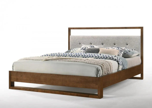 Vig Furniture - Nova Domus Falcor - Modern Grey Fabric & Walnut Veneer Bed - Vgmabr-107-Bed