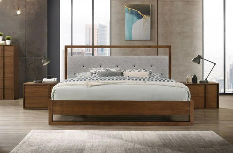 Vig Furniture - Nova Domus Falcor - Modern Grey Fabric & Walnut Veneer Bed - Vgmabr-107-Bed