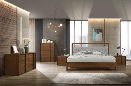 Vig Furniture - Nova Domus Falcor - Modern Grey Fabric & Walnut Veneer Bed - Vgmabr-107-Bed