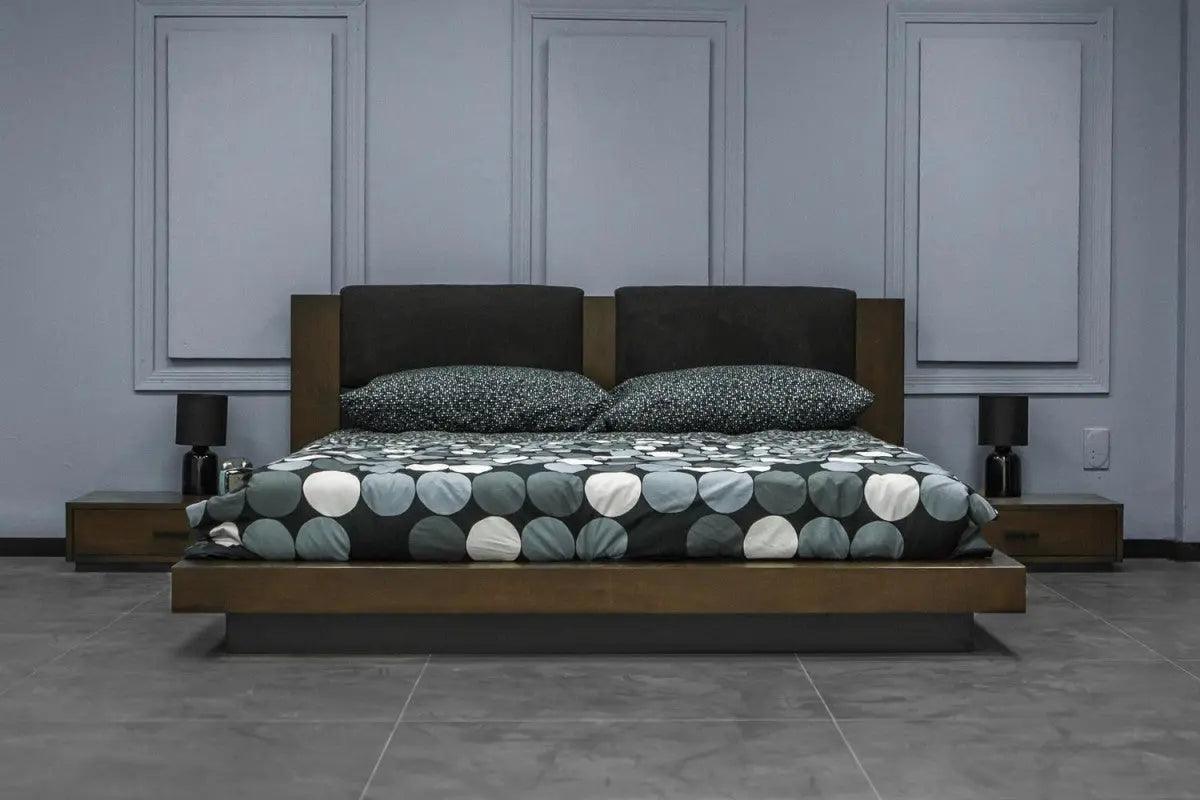 Vig Furniture - Nova Domus Fantasia - Walnut-Dark Grey Bed And Two Nightstands - Vgwdhl-W01-Bed-2Ns