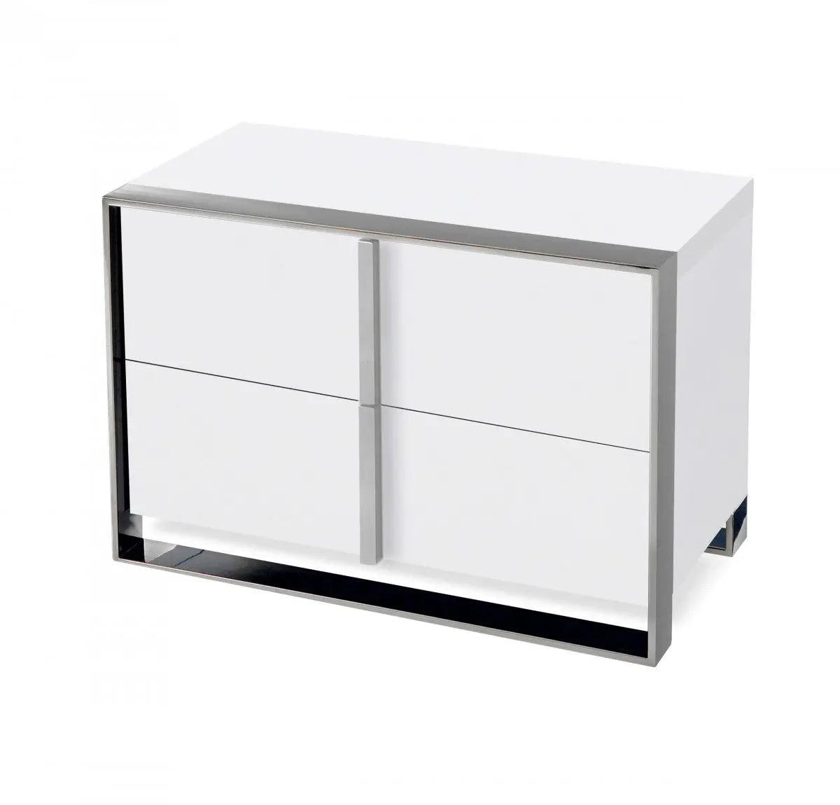 Vig Furniture - Nova Domus Francois Modern White & Stainless Steel Nightstand - Vghbvigu2-Wht-Ns