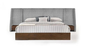 Nova Domus Janice Modern Grey Fabric And Walnut Bed And Nightstands | VIG
