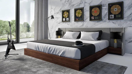 Vig Furniture - Nova Domus Janice - Modern Grey Fabric And Walnut Bed And Nightstands - Vgma-Br-88-Bed