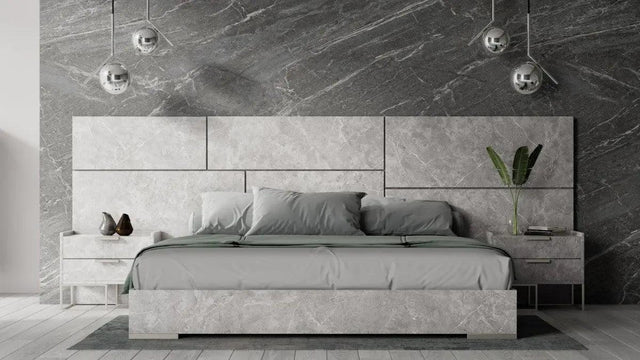 Vig Furniture - Nova Domus Marbella - Italian Modern Grey Marble Bed W- 2 Nightstands - Vgacmarbella-Gry-Bed