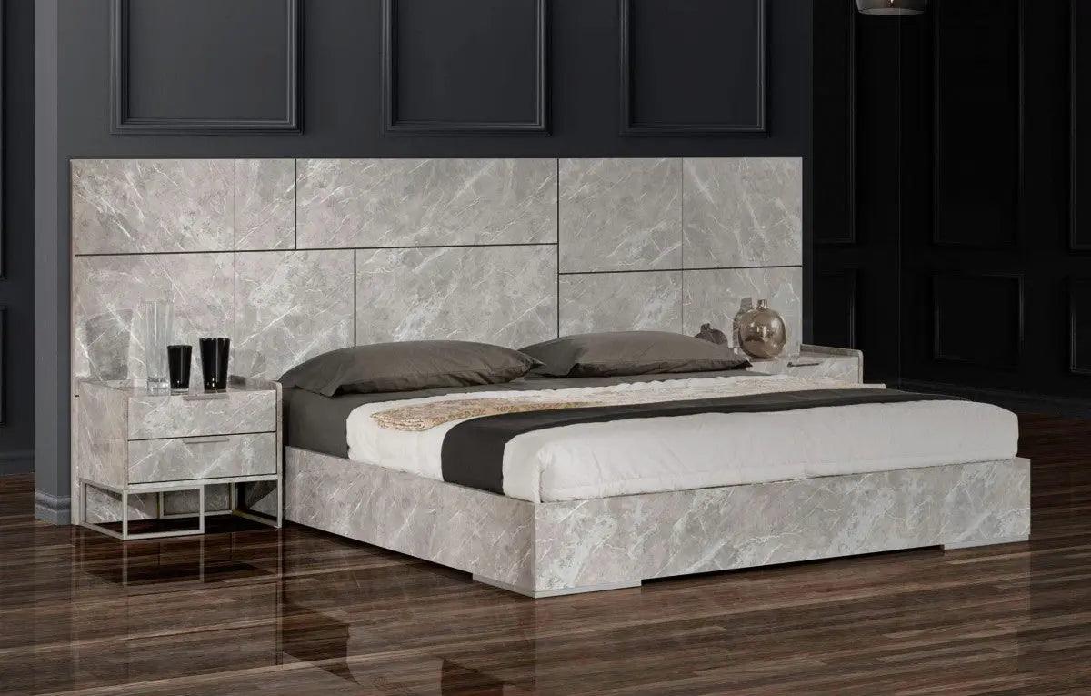 Vig Furniture - Nova Domus Marbella - Italian Modern Grey Marble Bed W- 2 Nightstands - Vgacmarbella-Gry-Bed