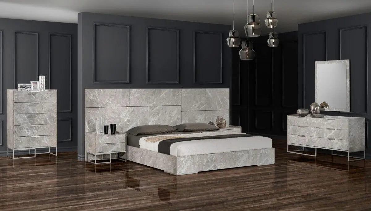 Vig Furniture - Nova Domus Marbella - Italian Modern Grey Marble Bed W- 2 Nightstands - Vgacmarbella-Gry-Bed