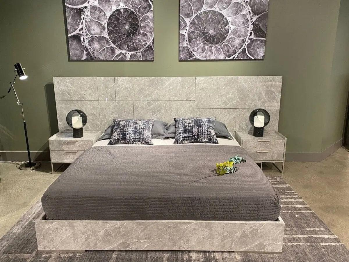 Vig Furniture - Nova Domus Marbella - Italian Modern Grey Marble Bed W- 2 Nightstands - Vgacmarbella-Gry-Bed