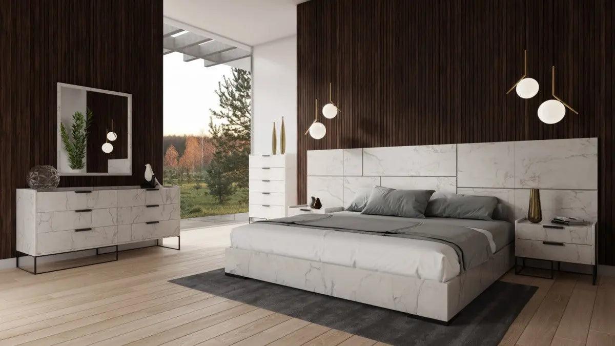 Vig Furniture - Nova Domus Marbella - Italian Modern White Marble Bed W- 2 Nightstands - Vgacmarbella-Bed