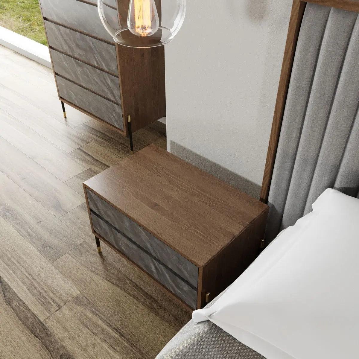 Vig Furniture - Nova Domus Metcalf Mid-Century Walnut & Grey Nightstand - Vgmaqt-S831-Br-120-Wal-Ns