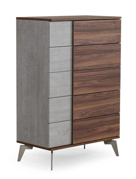 Vig Furniture - Nova Domus Palermo Italian Modern Faux Concrete & Walnut Chest - Vgacpalermo-Wal-Chst