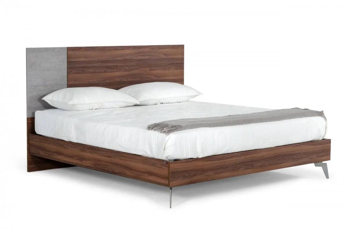 Vig Furniture - Nova Domus Palermo - Modern Italian Faux Concrete & Walnut Bed - Vgacpalermo-Wal-Bed