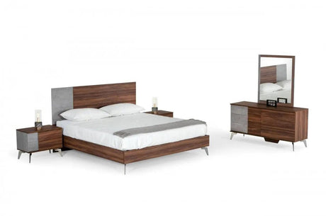 Vig Furniture - Nova Domus Palermo - Modern Italian Faux Concrete & Walnut Bed - Vgacpalermo-Wal-Bed