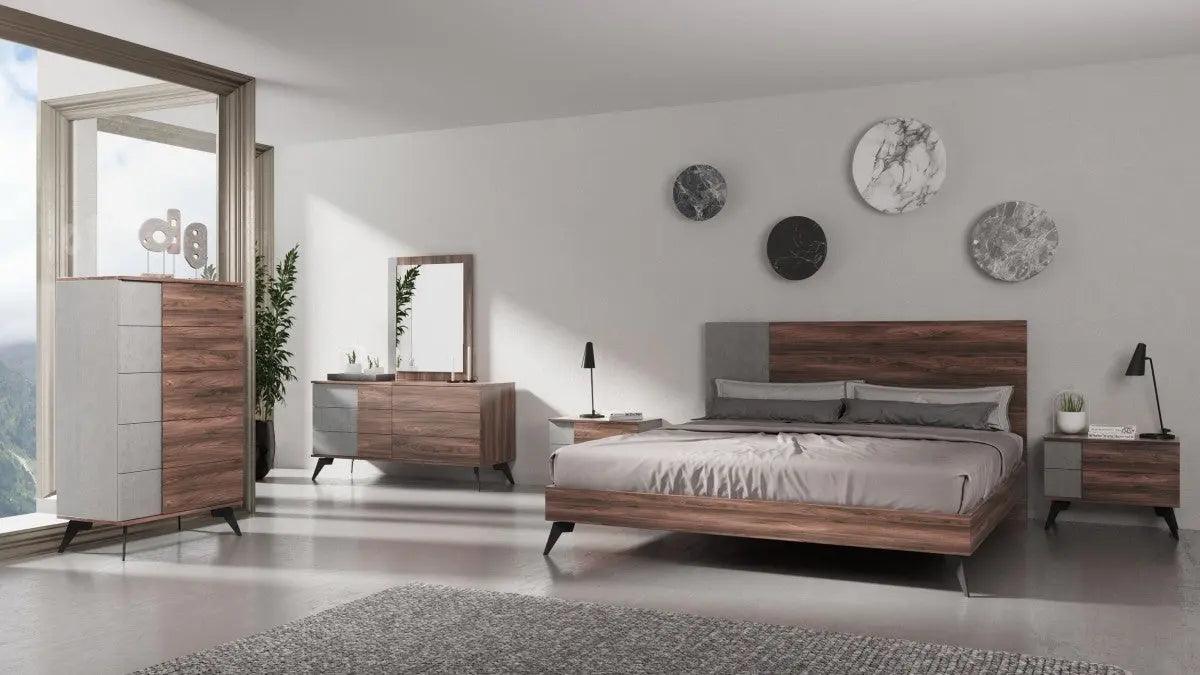 Vig Furniture - Nova Domus Palermo - Modern Italian Faux Concrete & Walnut Bed - Vgacpalermo-Wal-Bed