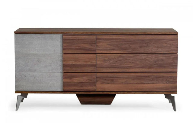 Vig Furniture - Nova Domus Palermo - Modern Italian Faux Concrete & Walnut Dresser - Vgacpalermo-Wal-Drs