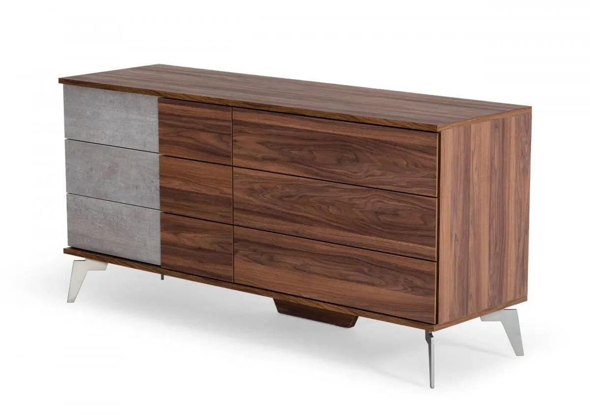 Vig Furniture - Nova Domus Palermo - Modern Italian Faux Concrete & Walnut Dresser - Vgacpalermo-Wal-Drs