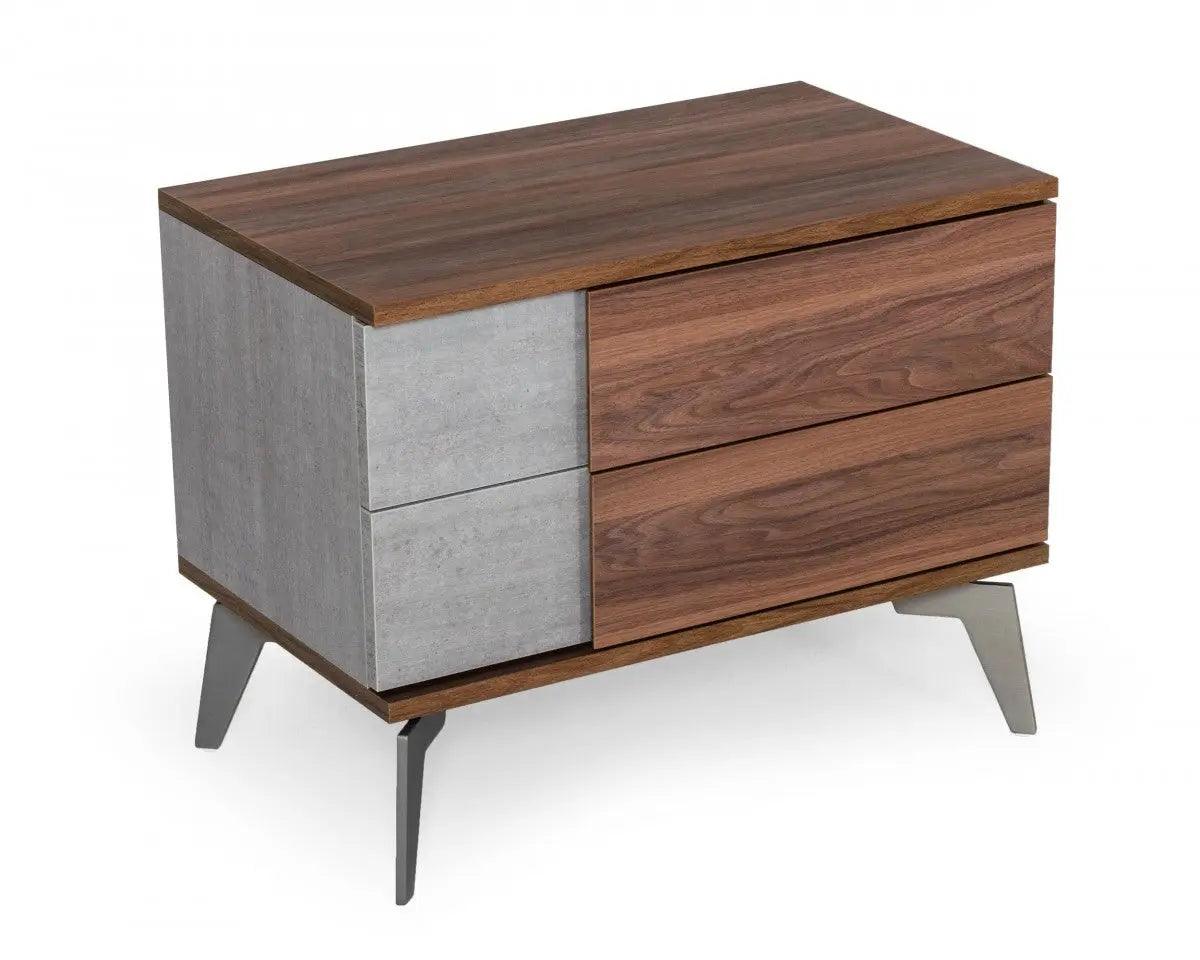 Vig Furniture - Nova Domus Palermo - Modern Italian Faux Concrete & Walnut Nightstand - Vgacpalermo-Wal-Ns