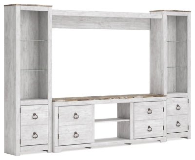 Ashley Whitewash Willowton W267W13 4-Piece Entertainment Center