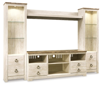 Ashley Whitewash Willowton W267W3 4-Piece Entertainment Center