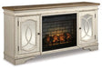 Ashley Chipped White Realyn W743W2 74" TV Stand with Electric Fireplace | Home Elegance USA