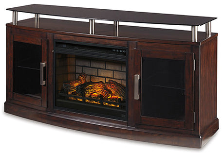 Ashley Dark Brown Chanceen W757W4 60" TV Stand with Electric Fireplace | Home Elegance USA