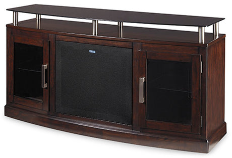 Ashley Dark Brown Chanceen W757W4 60" TV Stand with Electric Fireplace | Home Elegance USA