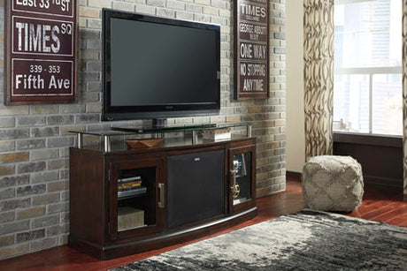 Ashley Dark Brown Chanceen W757W4 60" TV Stand with Electric Fireplace | Home Elegance USA
