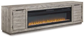 Ashley Gray Naydell W996W1 92" TV Stand with Electric Fireplace | Home Elegance USA