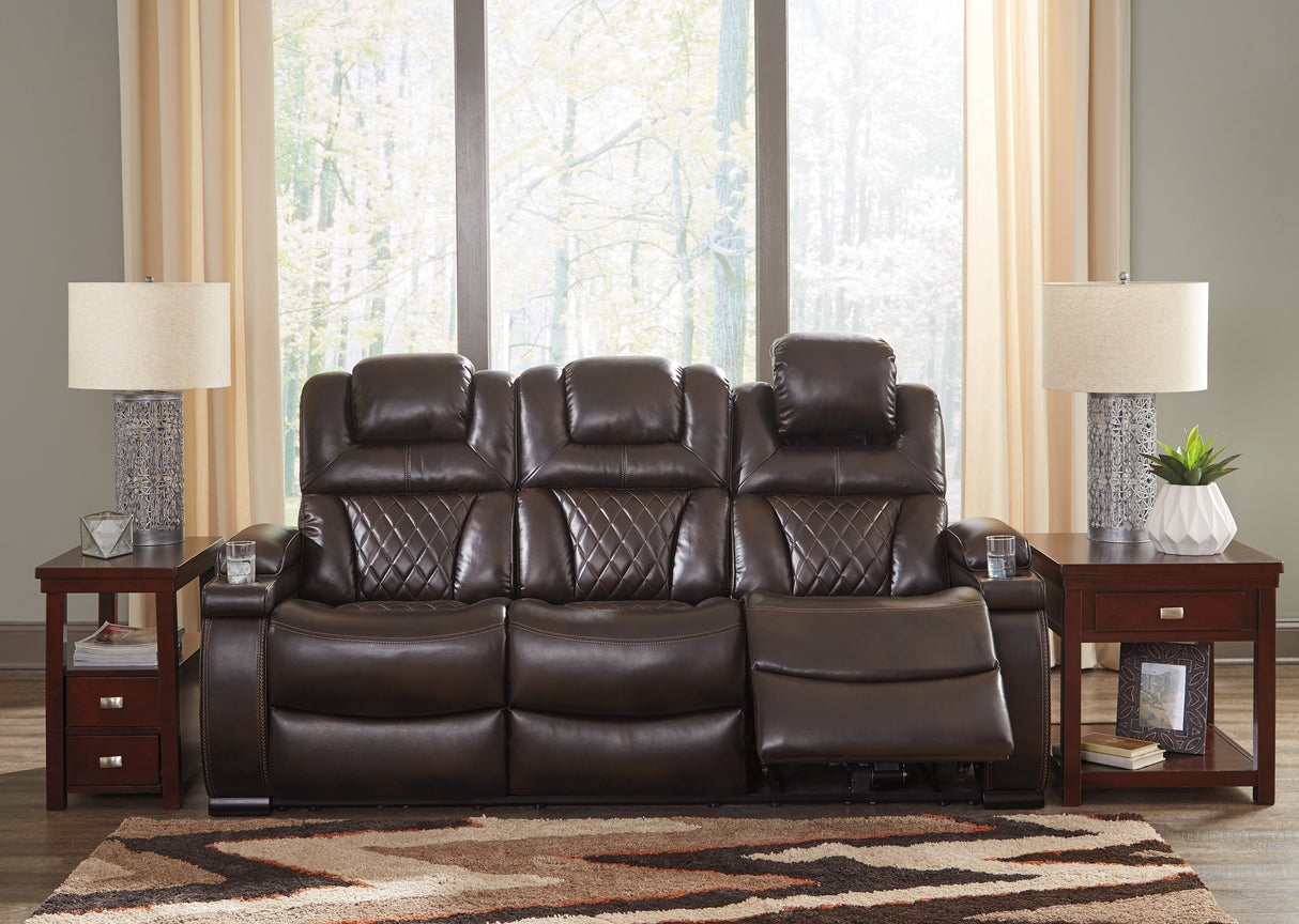 Warnerton Contemporary Dual Power Reclining Sofa in Chocolate by Ashley Furniture