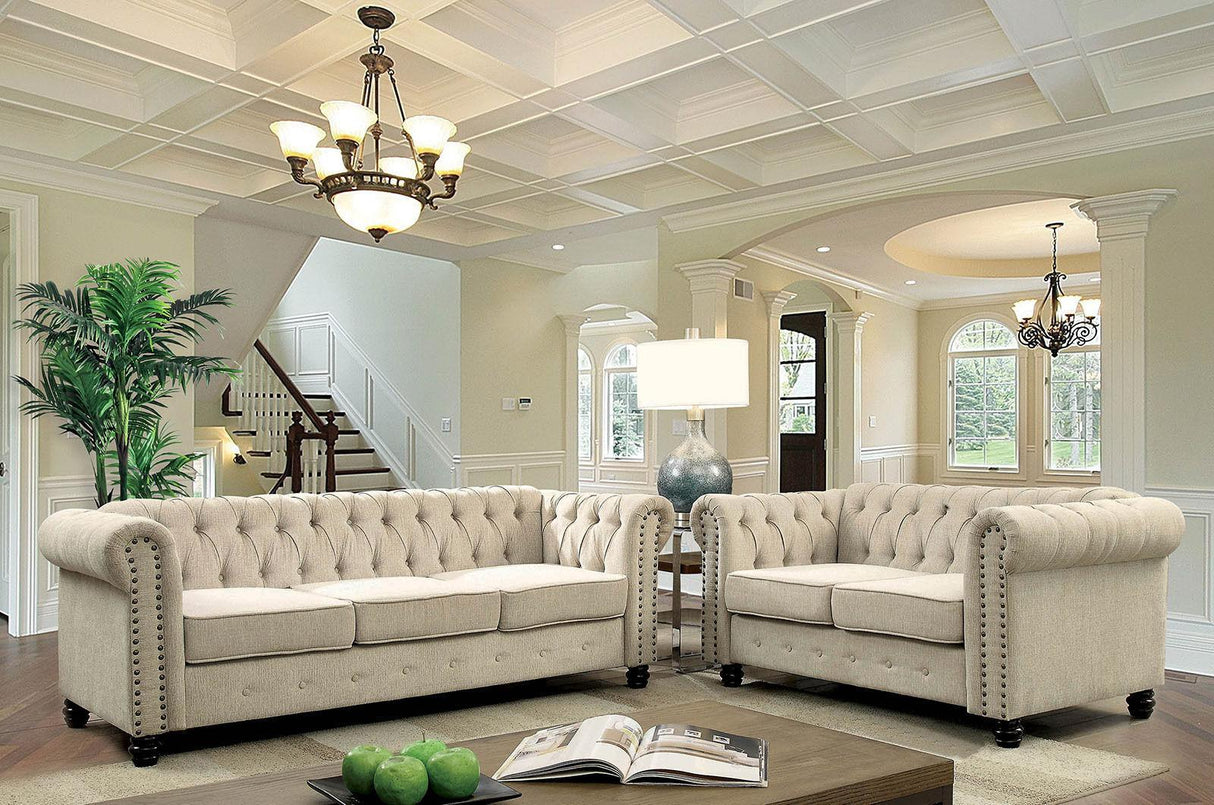 Winifred Transitional Ivory Chenille Sofa and Loveseat by Furniture of America Furniture of America