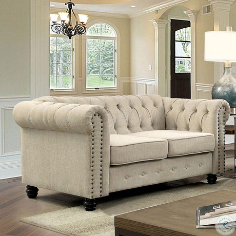 Winifred Transitional Ivory Chenille Sofa and Loveseat by Furniture of America Furniture of America