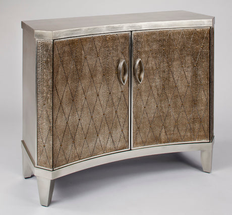Artmax X1020-S Silverleaf & Faux Leather Cabinet with Brass Nailhead Details – 48" - Home Elegance USA