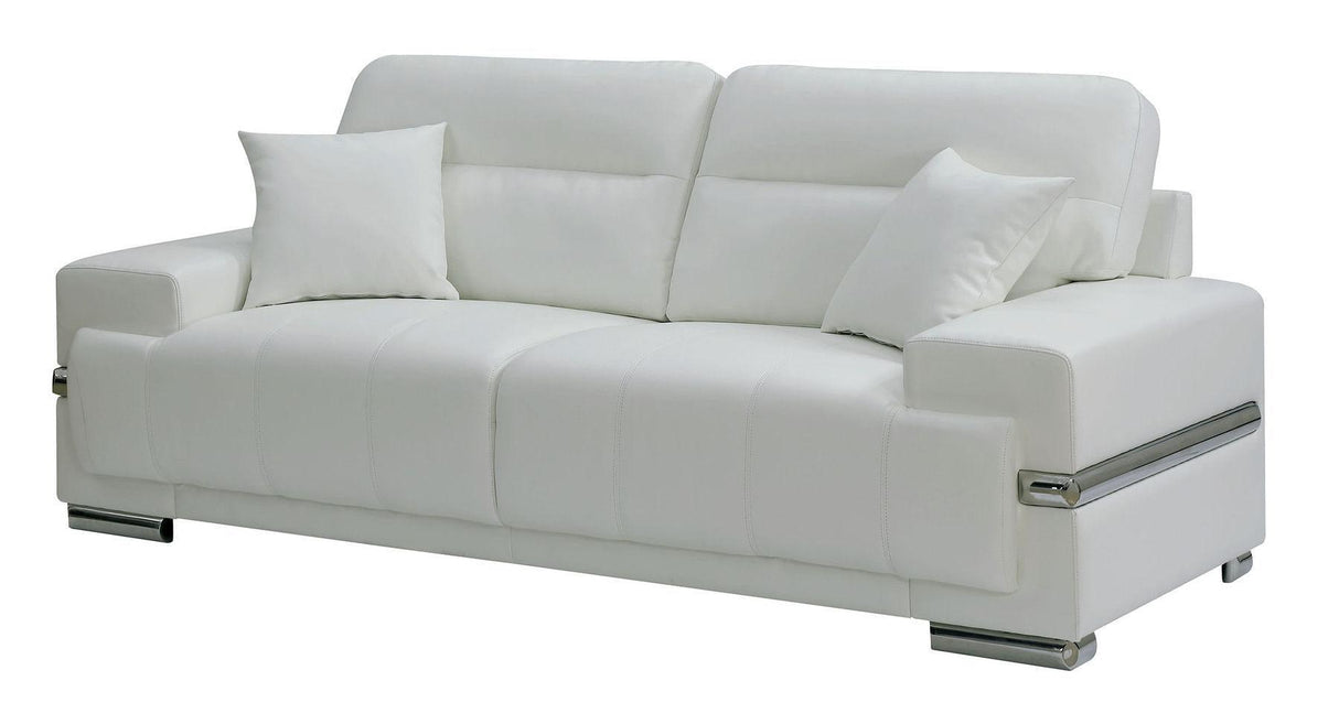 Zibak Contemporary White & Chrome Breathable Leatherette Living Room Set by Furniture of America Furniture of America