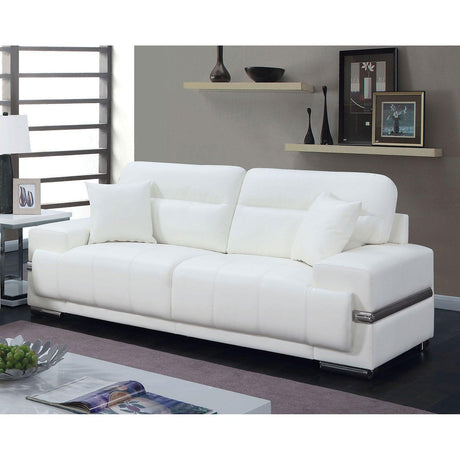 Zibak Contemporary White & Chrome Breathable Leatherette Living Room Set by Furniture of America Furniture of America