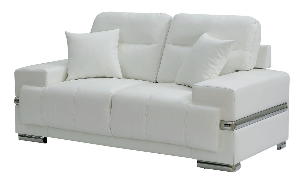 Zibak Contemporary White & Chrome Breathable Leatherette Living Room Set by Furniture of America Furniture of America