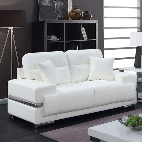 Zibak Contemporary White & Chrome Breathable Leatherette Living Room Set by Furniture of America Furniture of America