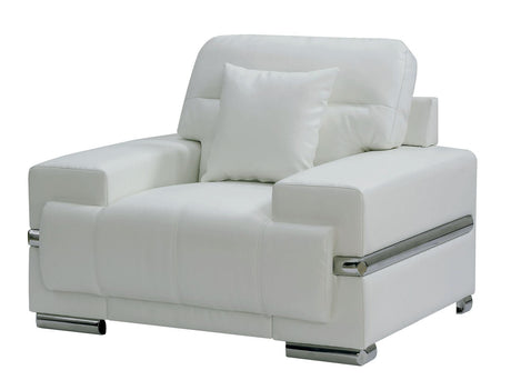 Zibak Contemporary White & Chrome Breathable Leatherette Living Room Set by Furniture of America Furniture of America