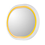 Round mirror with a yellow border on a white background