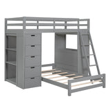 Twin over Twin Bunk Bed with LED Light and USB Ports, Gray - Home Elegance USA