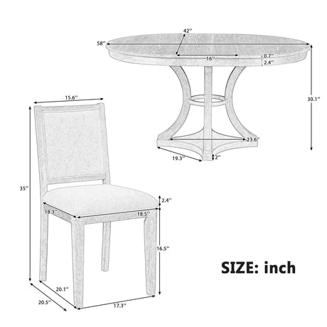 TREXM 5-Piece Retro Functional Dining Table Set Extendable Round Table and 4 Upholstered Chairs for Dining Room and Living Room (Espresso) - sold by Home Elegance USA