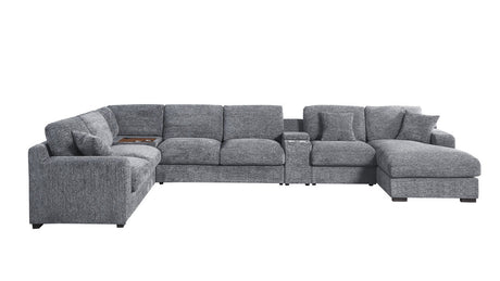 Chiara 141.5'W Light Gray Chenille Fabric Corner Sectional Sofa with Right-Facing Chaise, Cupholders, and Charging Ports - sold by Home Elegance USA