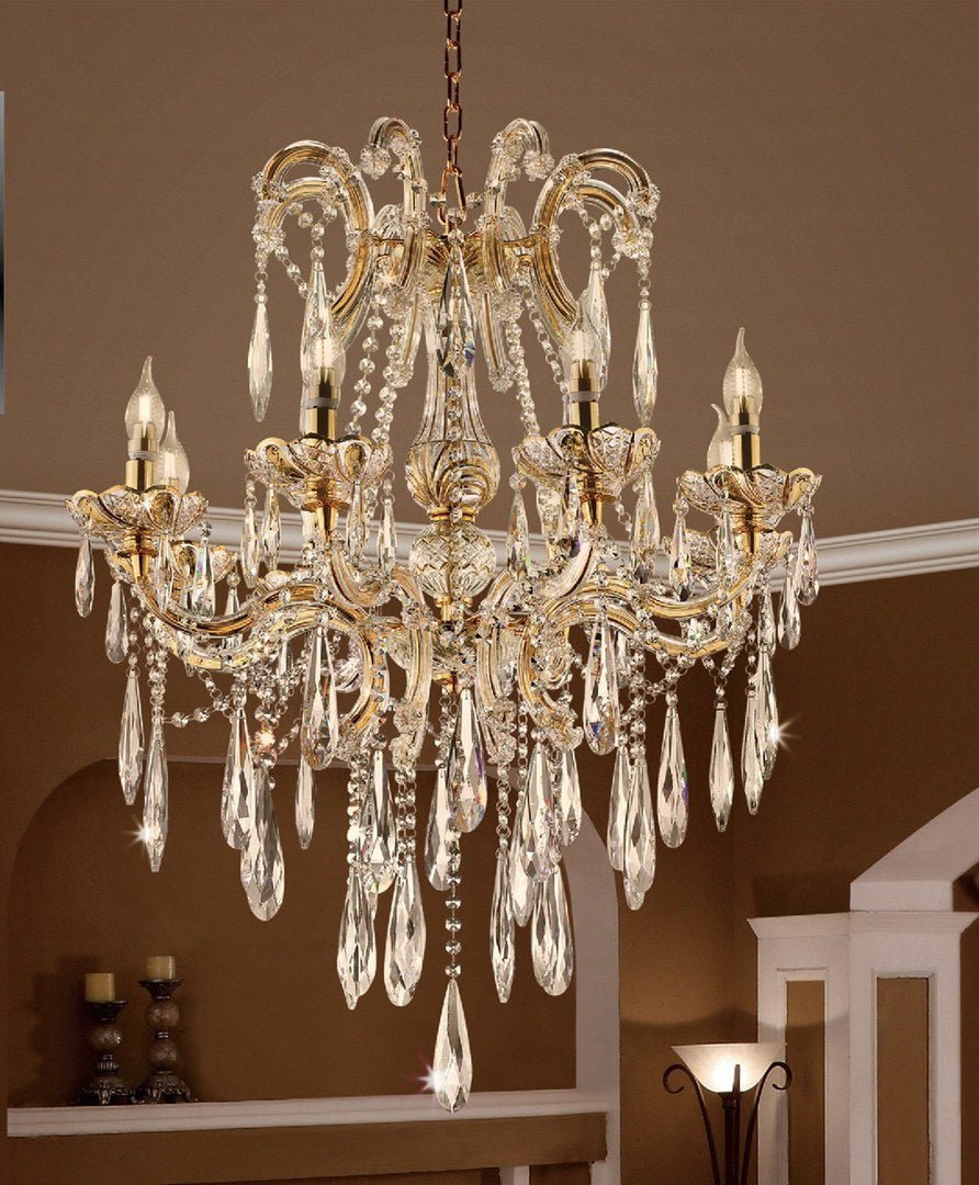 35" Tall" Luminere" 8 LED Light Chandelier with Crystals, Matte Gold and Crystal - B072116247 - image - 3