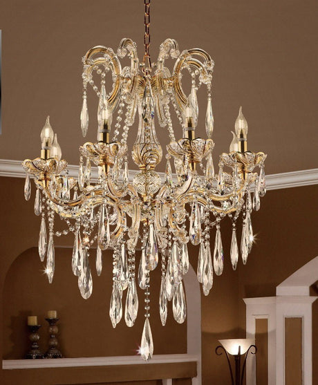 35" Tall" Luminere" 8 LED Light Chandelier with Crystals, Matte Gold and Crystal - B072116247 - image - 3