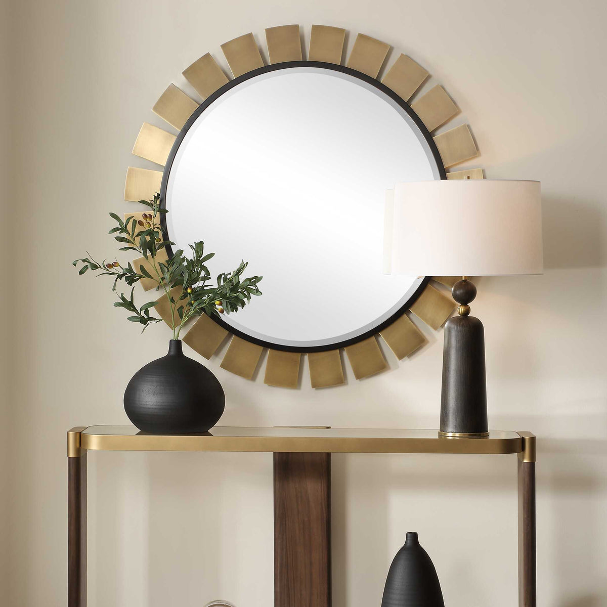 Toluca Round Mirror Brass - Gold by Uttermost - View 2